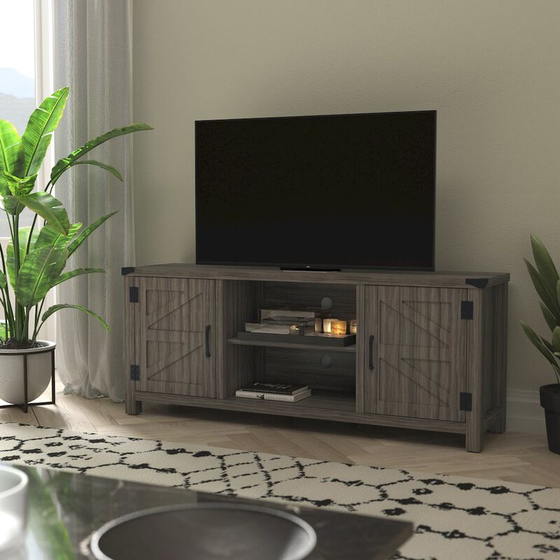 Flash Furniture Farmhouse Barn Door TV Stand-Gray Wash Oak for TV's up to 65 ines-59" image number 6