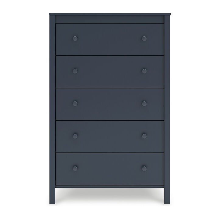 Cian Tall Dresser Chest, 5 Drawers, Knobs, Navy Blue Wood, 50 Inch