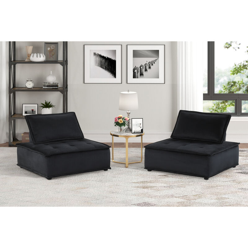 Streamdale Anna Black Velvet Set Of 2 Armless Lounge Chair image number 1