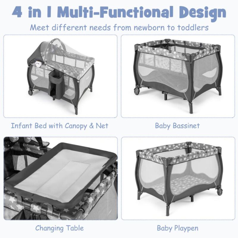 Hivvago 4 in 1 Portable Baby Nursery Center with Net and Music Box