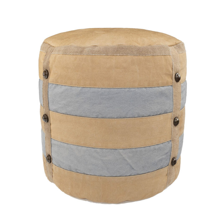 Round Cylinder Cotton Pouf Ottoman – Striped Upholstered Footstool for Bedroom