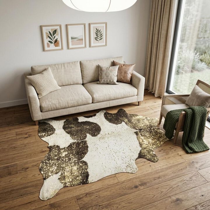 HomeRoots Cowhide Hand Knotted Area Rug