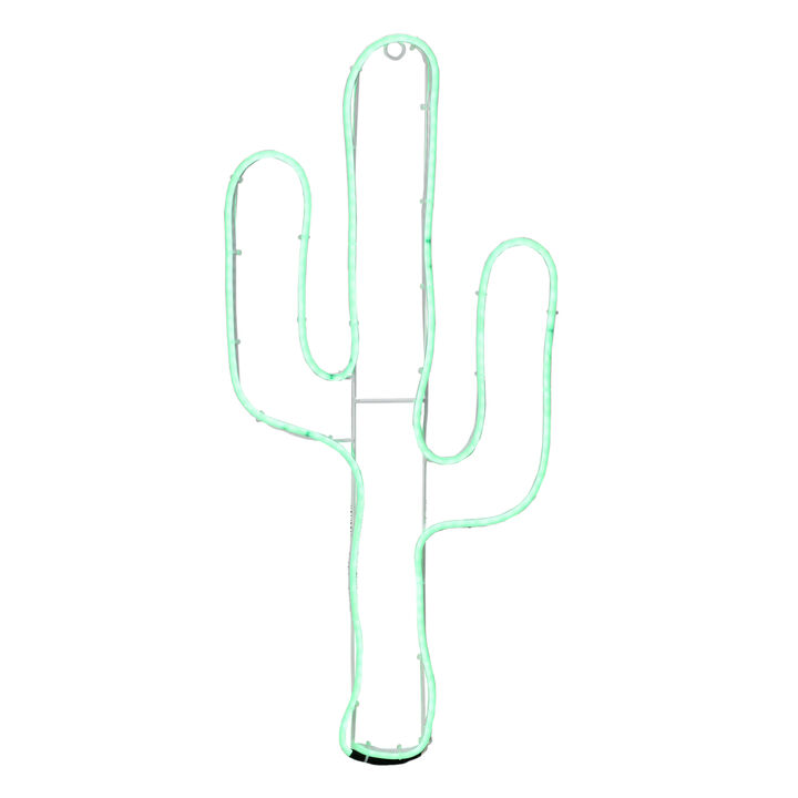 24.5" Neon Style LED Lighted Green Cactus Window Silhouette Decoration