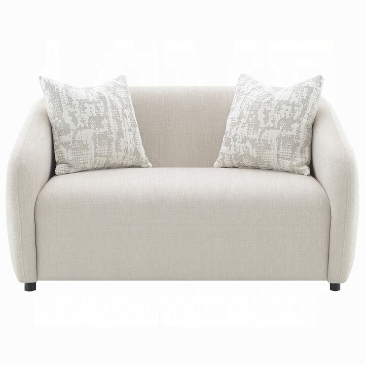 Tiena Loveseat, 2 Accent Throw Pillows, Modern Beige Linen, 67 Inch - Benzara - Benzara
