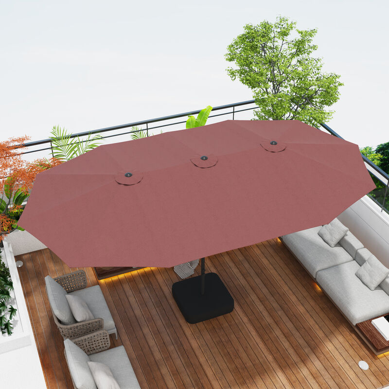 FUFU&GAGA Double-Head Patio Umbrella with Sandbag Base Crank Lift and Polyester Canopy 15ft x 9ft x 8ft Wine Red image number 3