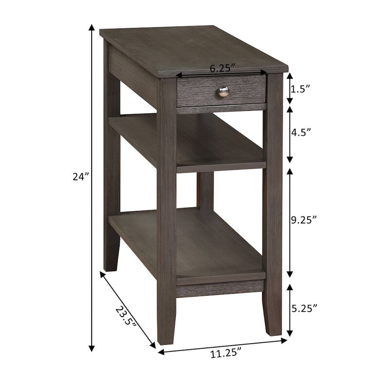 Convenience Concepts American Heritage 1 Drawer Chairside End Table with Charging Station and Shelves
