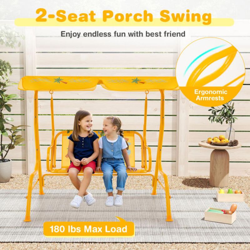 Hivvago 2-Seater Kids Patio Swing with Metal Stand and Adjustable Canopy