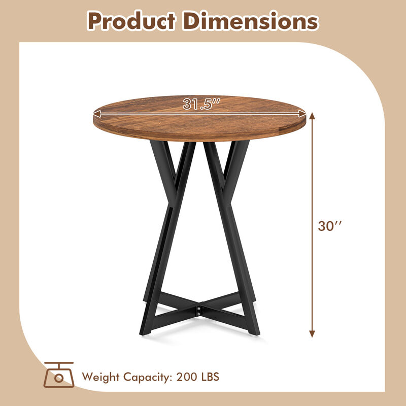 Round Kitchen Dining Table with Sturdy Metal Pedestal Base for Home Use-Rustic Brown image number 2