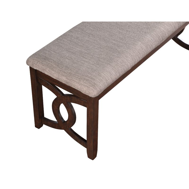 Gary 46 Inch Wood Bench with Fabric Seat, Cherry Brown-Benzara