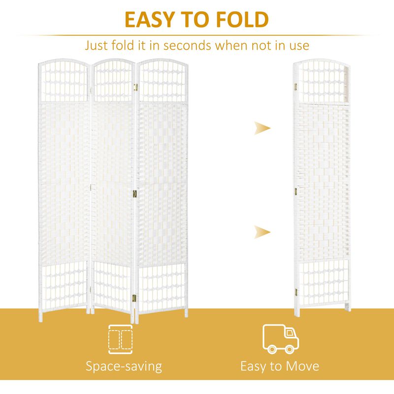 3 Panel Folding Room Divider, Privacy Screen Indoor, Wave Fiber Room Partition Screen for Home Office White