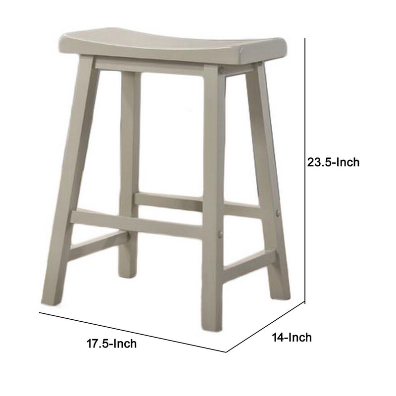 24 Inch Ergonomic Counter Height Stool, Set of 2, Curved Saddle Seat, Gray - Benzara