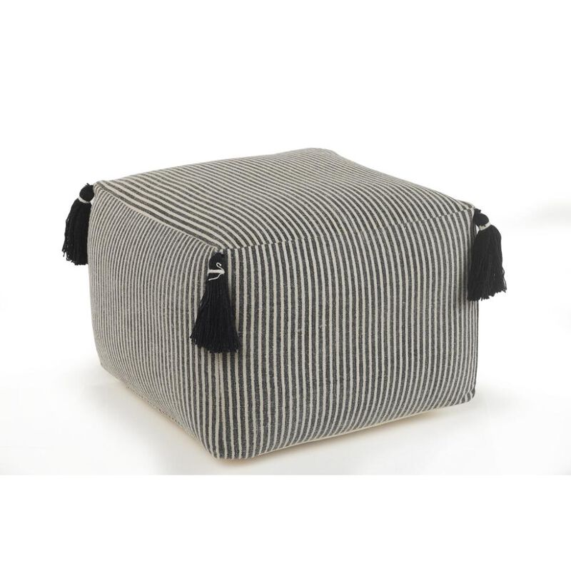 Hivvago 18 Inch Gray Cotton Striped Pouf Ottoman