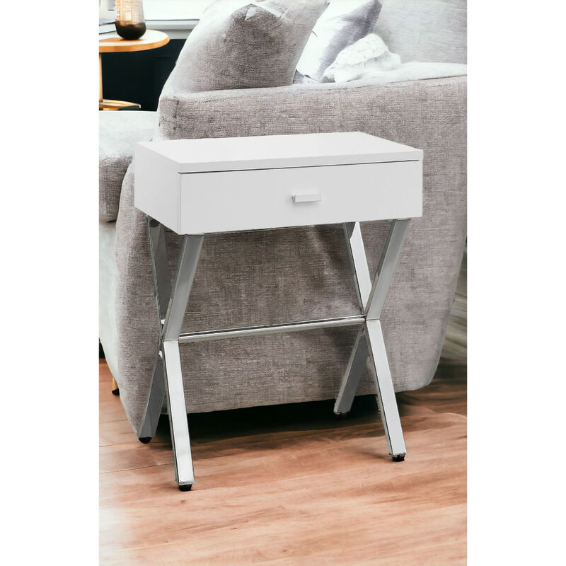 Classic Industrial End Table &ndash; Wooden Top Metal Frame with Drawer Storage