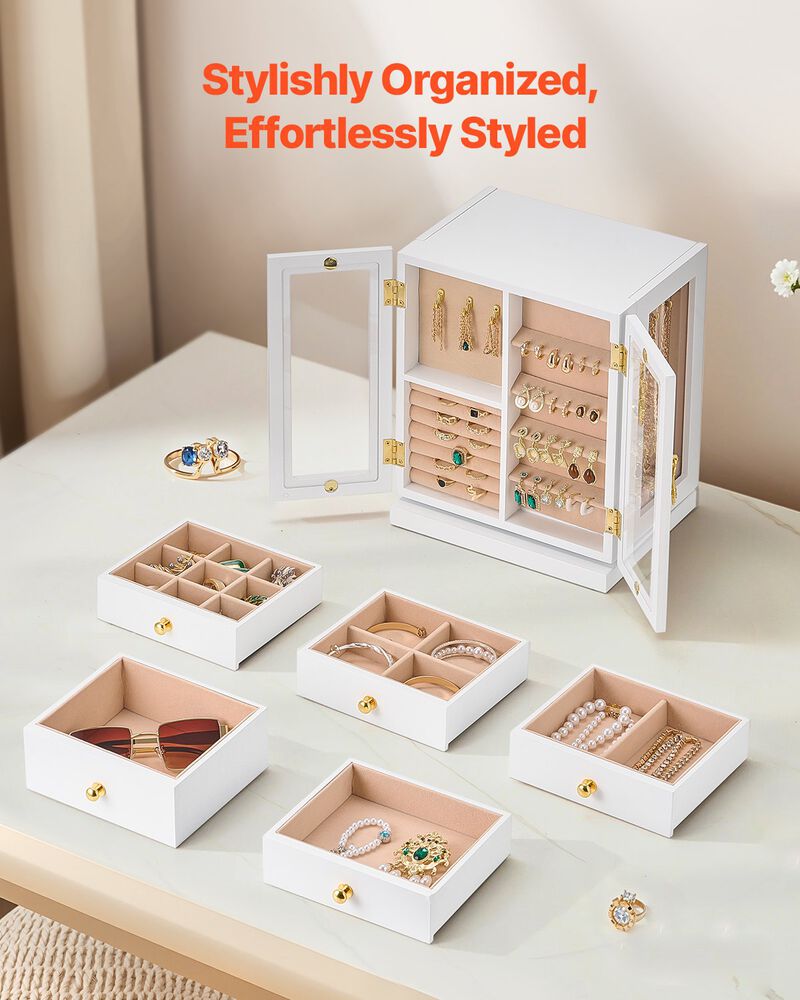 5-Drawer Rotating Jewelry Organizer Box &ndash; Stylish Storage for Necklaces, Rings & Earrings