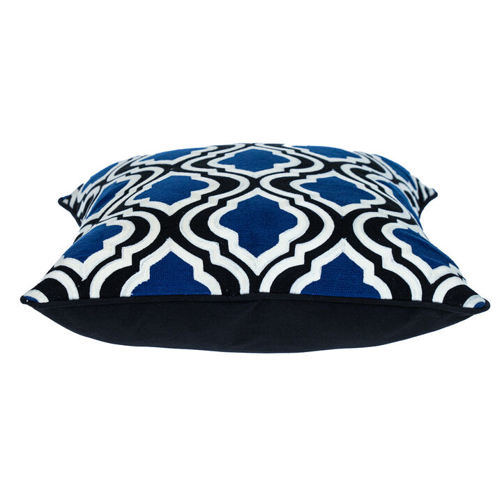 HomeRoots 20" Blue and White Geometric Cotton Throw Pillow