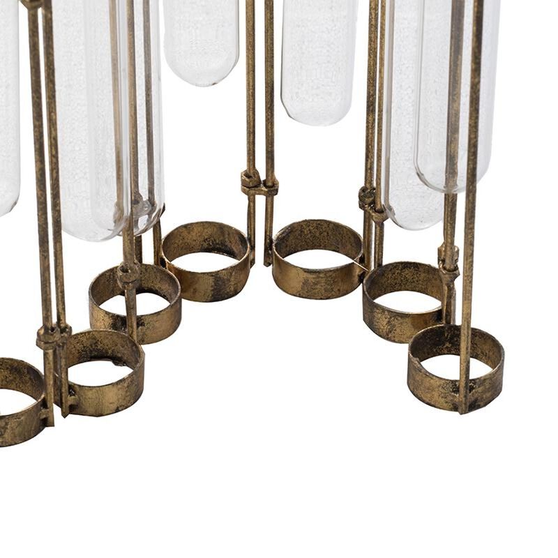 HomeRoots 17" Bronze And Clear Enameled Cast Iron And Glass Nine Bloom Table Vase image number 4