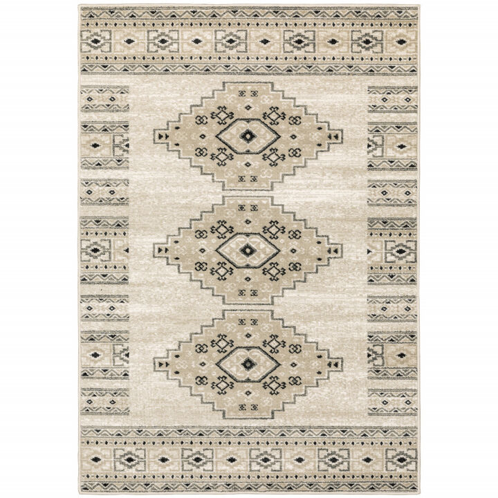 4 X 6 Ivory grey Black And Ivory Southwestern Power Loom Stain Resistant Area Rug