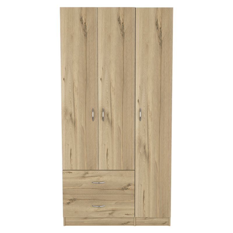Austral 3 Door Armoire with Drawers, Shelves, and Hanging Rod