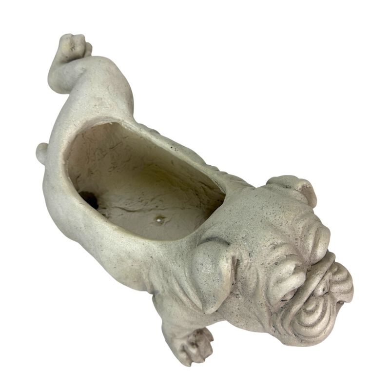 Bulldog Planter Antique Stone Finish Magnesium Oxide Dog Planter Decor image number 2