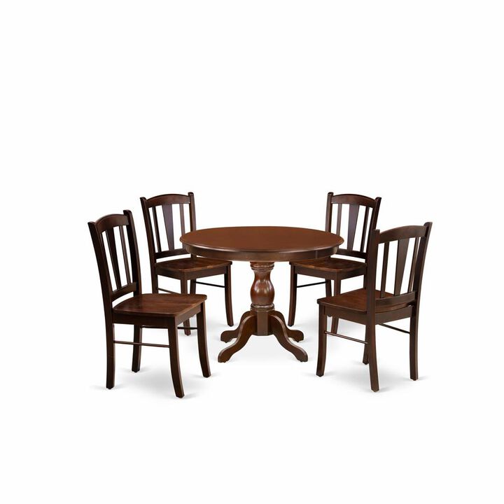 HBDL5-MAH-W - 5-Piece Dining Room Set- 4 Dining Chairs and Dining Room Table - Wooden Seat and Slatted Chair Back - Mahogany Finish