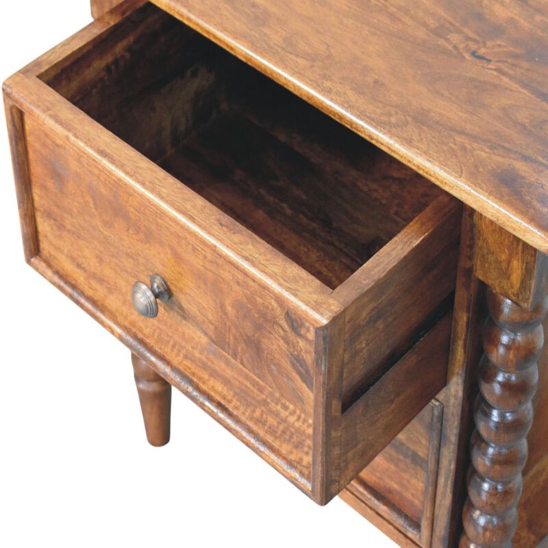 Artisan Furniture Solid Wood Spindle Beaded Bedside Table,2 Drawers, Brown image number 5