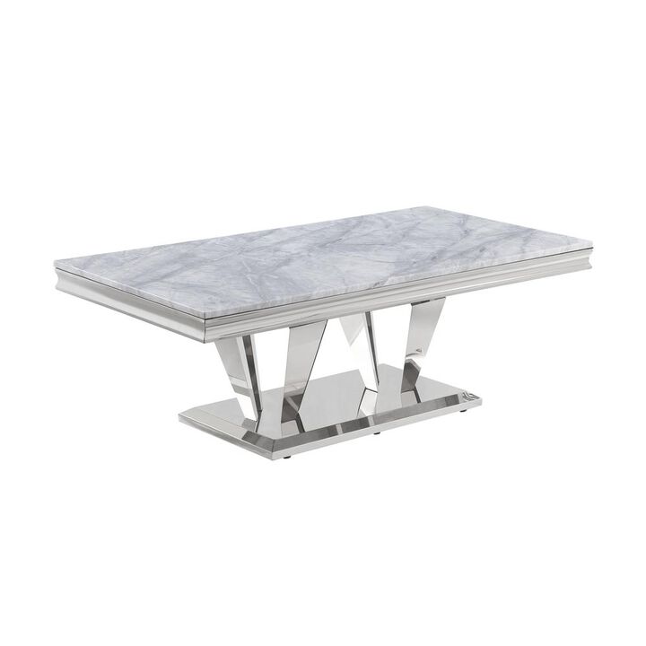 Best Master Furniture Ivane Stone Marble Laminate Silver Coffee Table