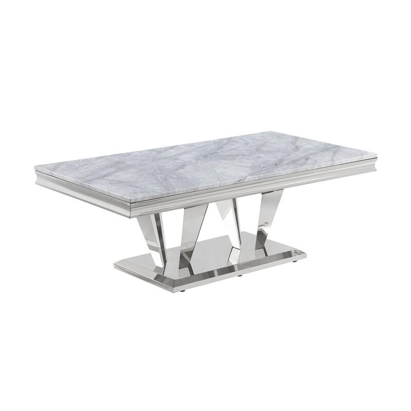 Best Master Furniture Ivane Stone Marble Laminate Silver Coffee Table