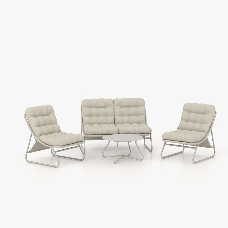 Mondawe 4-Piece Outdoor Set w/ Rust-Resistant Steel Frame Plush Cushions Chairs & Glass Table