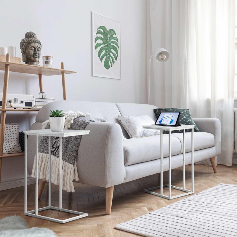 Possile C Shaped End Table Set of 2 for Sofa and Bed, Couch Tables That Slide Under, Side Table for Couch with Faux Marble Top,