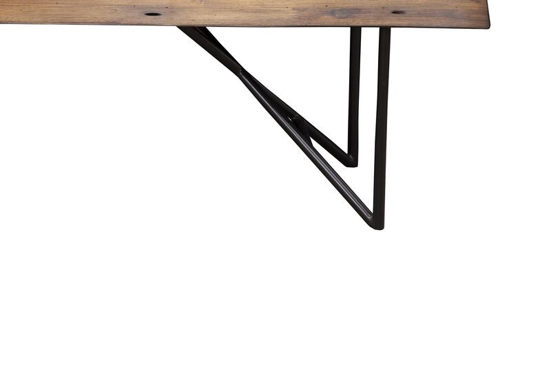 Rectangular Wooden Bench With Metal Angular Legs and Live Edge Look, Brown and Black-Benzara