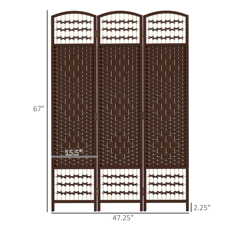 3 Panel Folding Room Divider Portable Privacy Screen Wave Fiber Room Partition for Home Office Brown