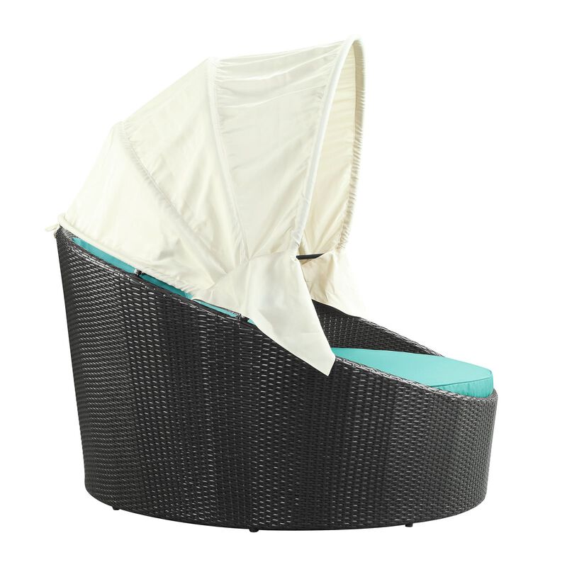 Modway Siesta Wicker Rattan Outdoor Patio Canopy Daybed in Espresso Turquoise image number 2