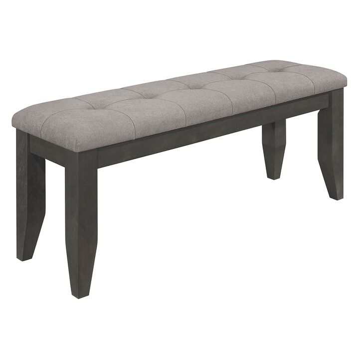 Lyla 47 Inch Dining Bench, Sleek Cushioned Seat, Rustic Gray Wood Frame-Benzara