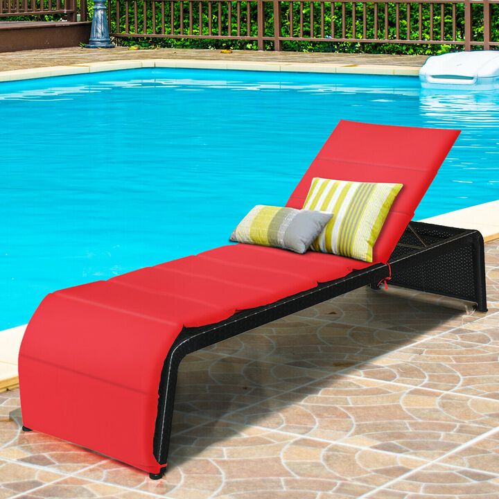 Patio Rattan Lounge Chair Back Adjustable Chaise Recliner  with Cushioned