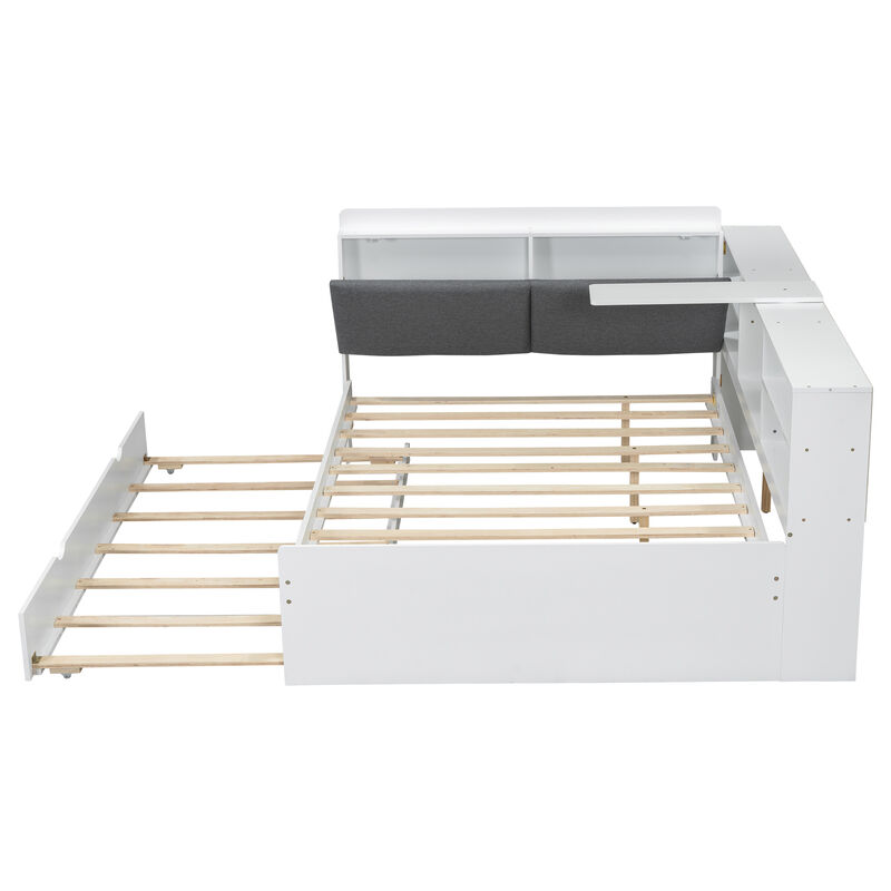 Merax Platform Bed with Trundle and Storage Headboard