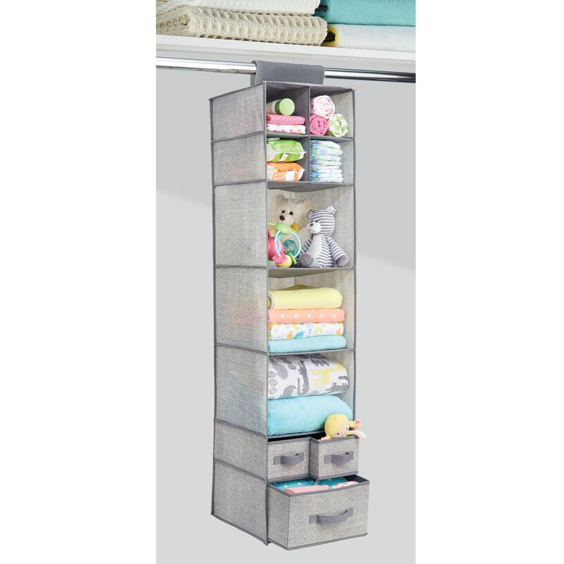 mDesign Fabric Nursery Hanging Organizer with 7 Shelves/3 Drawers - Pink/White image number 3