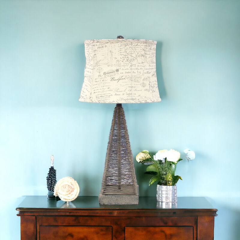 Hivvago 29" Gray Metal Geometric Bedside With White Text Drum Shade