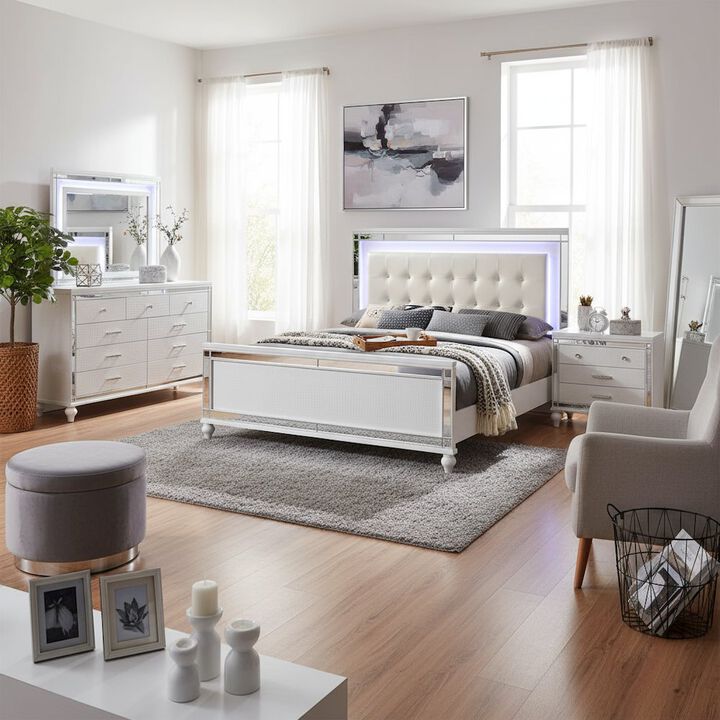 Modern White Bedroom Furniture Set Queen Size 4 Piece with Bed and Storage