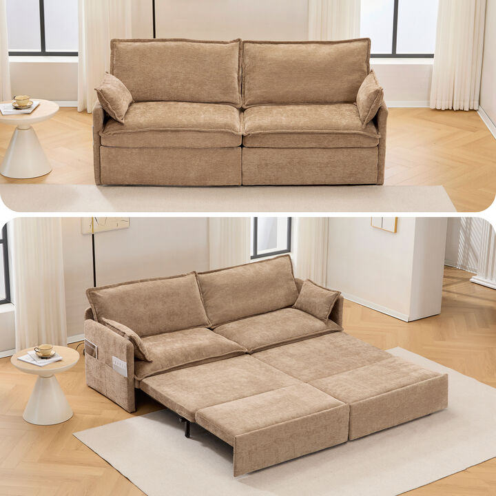 Whisen 73.6" Pull Out Sofa Bed, Convertible Sleeper Sofa Couch with Side Storage and USB/C-TYPE Charging