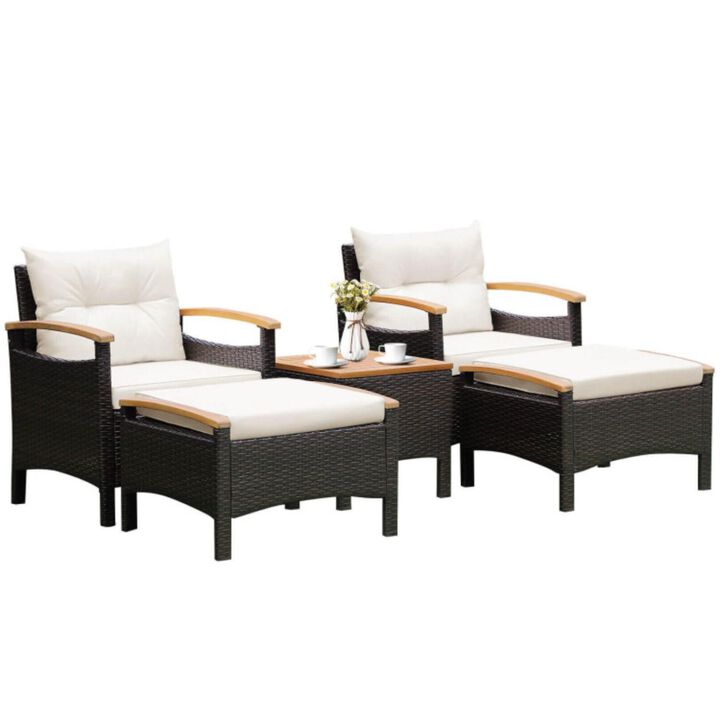 Hivvago 5 Pieces Patio Conversation Set with Cushions Coffee Table and 2 Ottomans