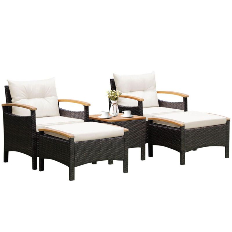 Hivvago 5 Pieces Patio Conversation Set with Cushions Coffee Table and 2 Ottomans