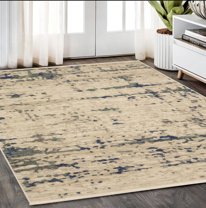 HomeRoots Abstract Area Rug With Fringe