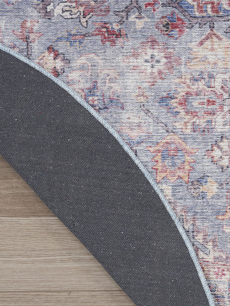 Machine Washable Series 1 SR104 Blue/Multicolor 5'3" x Round Rug