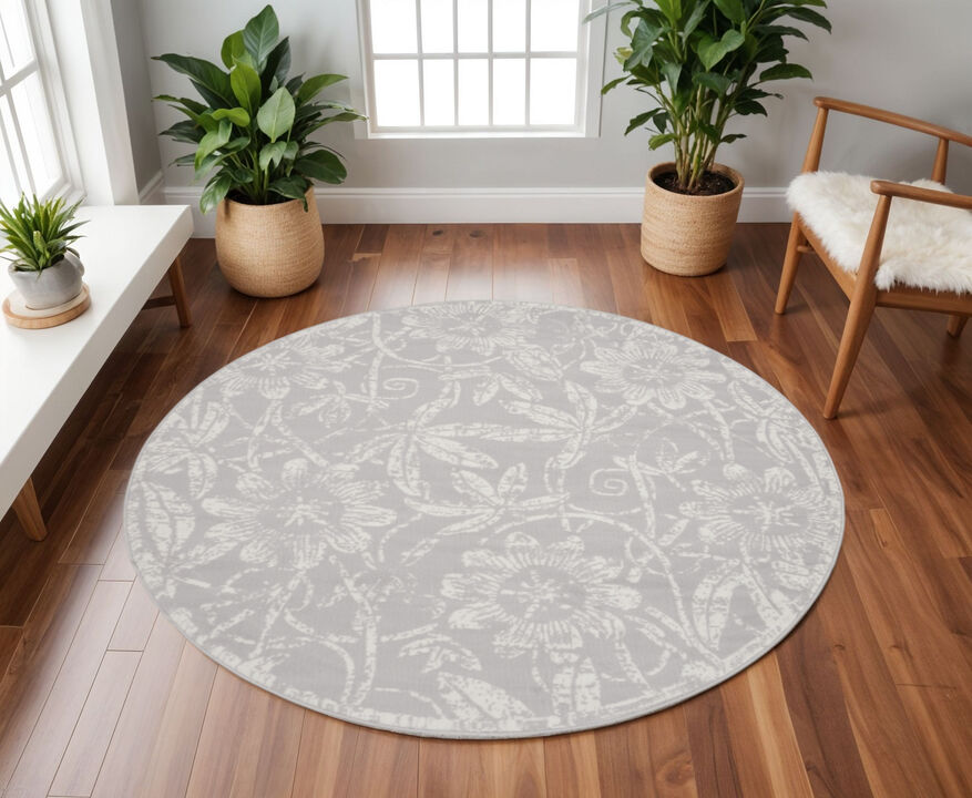 Floral Distressed Round Rug