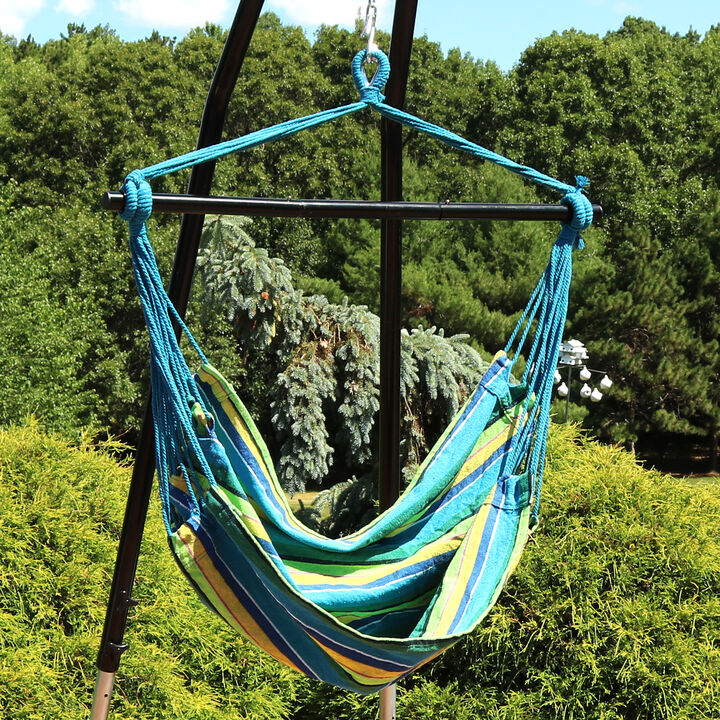 Sunnydaze Cotton Hammock Chair with Collapsible Spreader Bar - Ocean Breeze