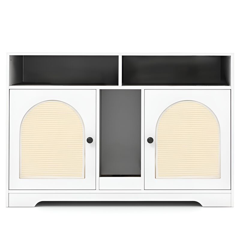 Hidden Cat Litter Box Enclosure with Storage and Double Rooms-White image number 0