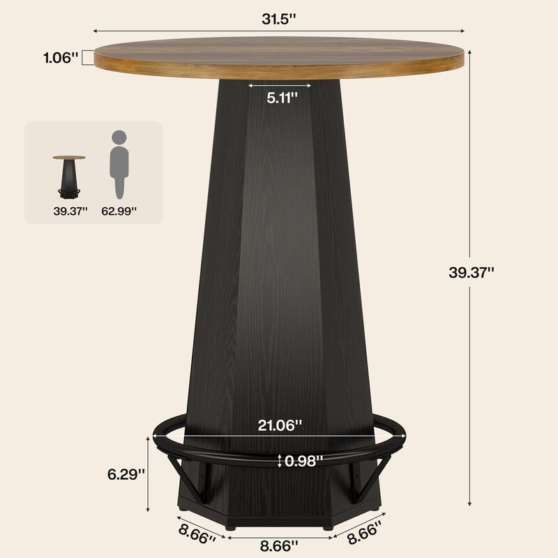 Round Counter Height Bar Table with Metal Footrest for Dining Room image number 2