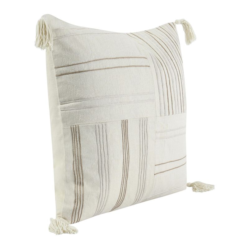 Pini Throw Pillow, Boho Design Stripe Pattern, 22 Inch Beige Linen - Benzara
