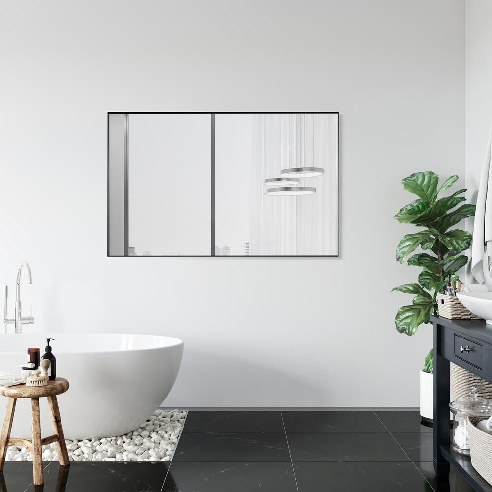 Sassi 48 Rectangle Bathroom/Vanity Matt Black Aluminum Framed Wall