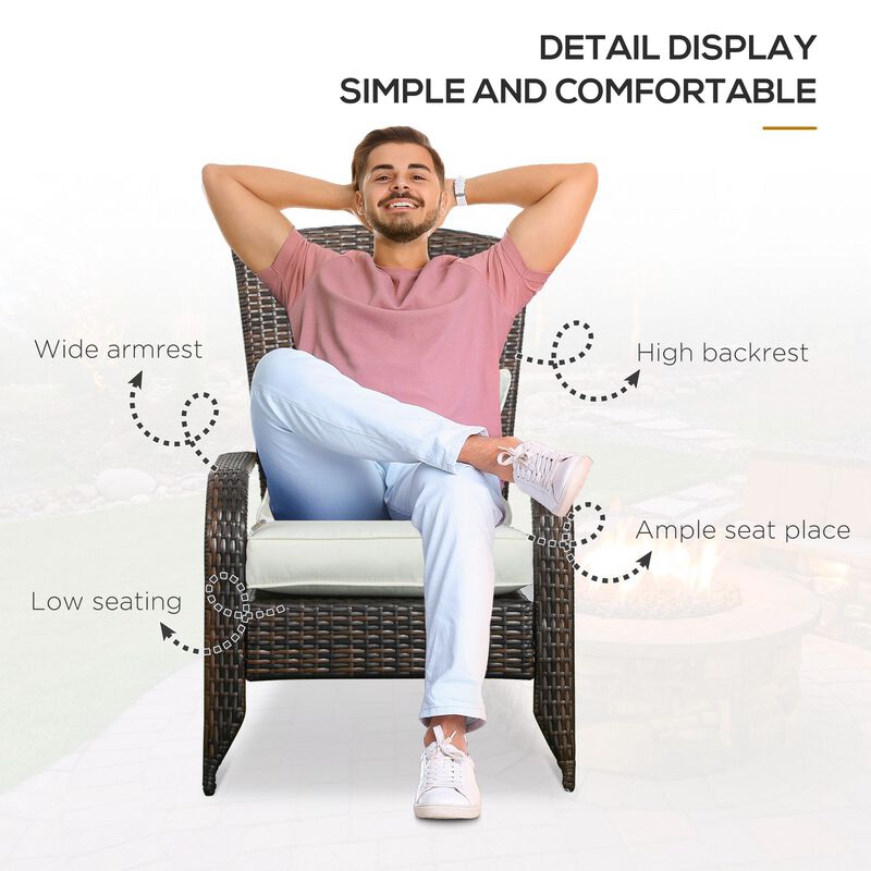 Outsunny Patio Wicker Adirondack Chair, Outdoor All-Weather Rattan Fire Pit Chair w/ Soft Cushions, Tall Curved Backrest and Comfortable Armrests for Deck or Garden, Cream White